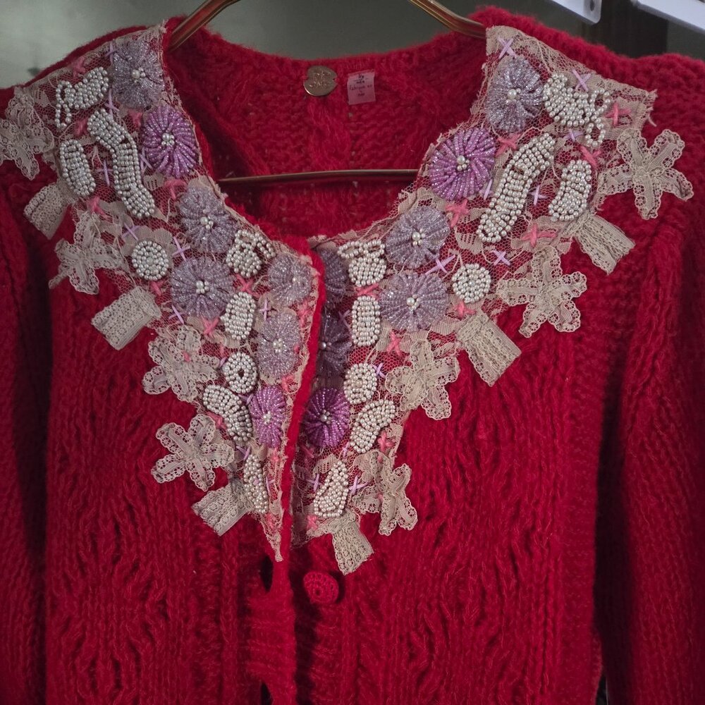 Free People One FP Pixie Cardi- Red sweater - L - NWOT - Picture 4 of 5